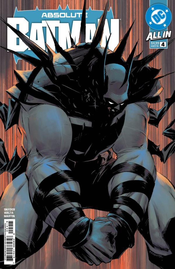 ABSOLUTE BATMAN #4 - 5TH PRINTING
Comic book cover featuring a superhero in a dynamic pose with 'Batman' branding.