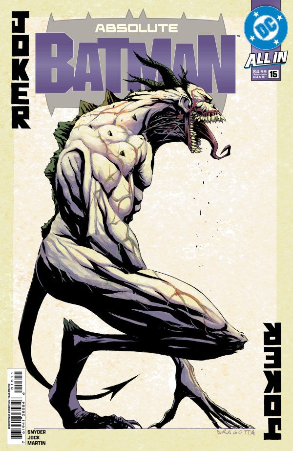DC COMICS ABSOLUTE BATMAN #15
Comic book cover featuring a muscular figure with a dragon-like head, titled 'Absolute Batman'.