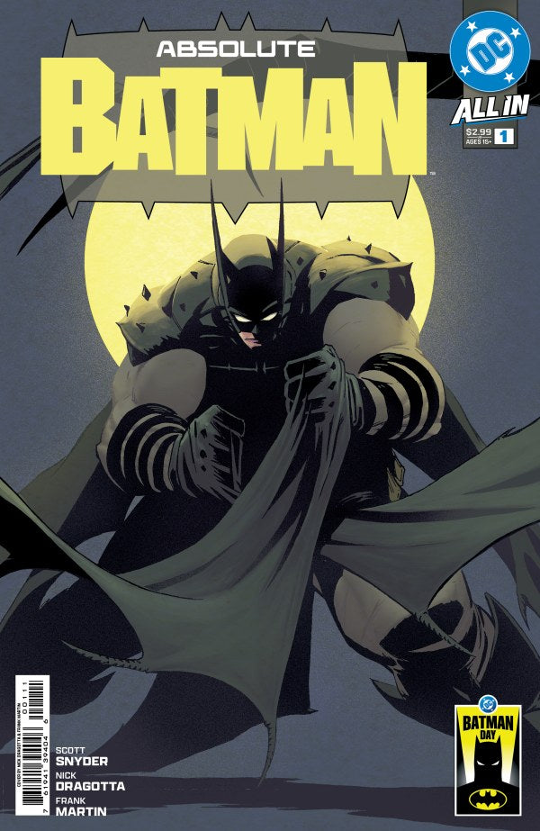 DC COMICS ABSOLUTE BATMAN #1 BATMAN DAY 2025 VARIANT
Comic book cover featuring Batman with a dark background and 'Absolute Batman' title.