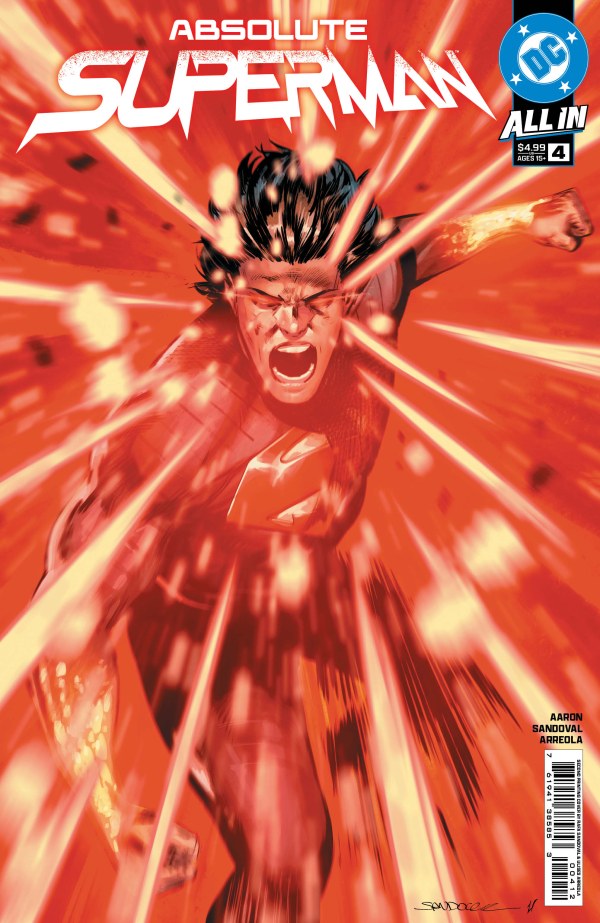 DC COMICS ABSOLUTE SUPERMAN #4 2ND PRINTING
Comic book cover featuring Superman with a red and orange background