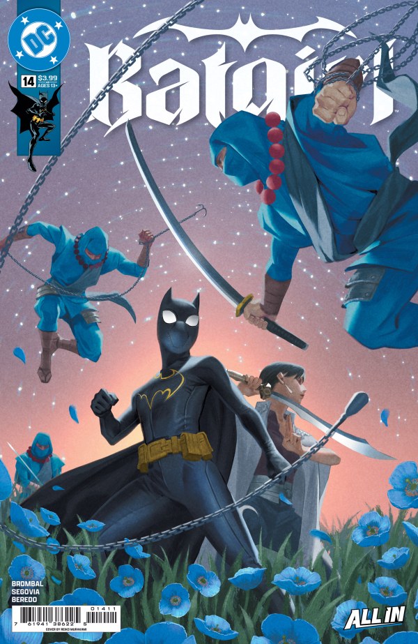 DC COMICS BATGIRL #14
Comic book cover featuring Batman in a dynamic pose with blue characters and flowers.