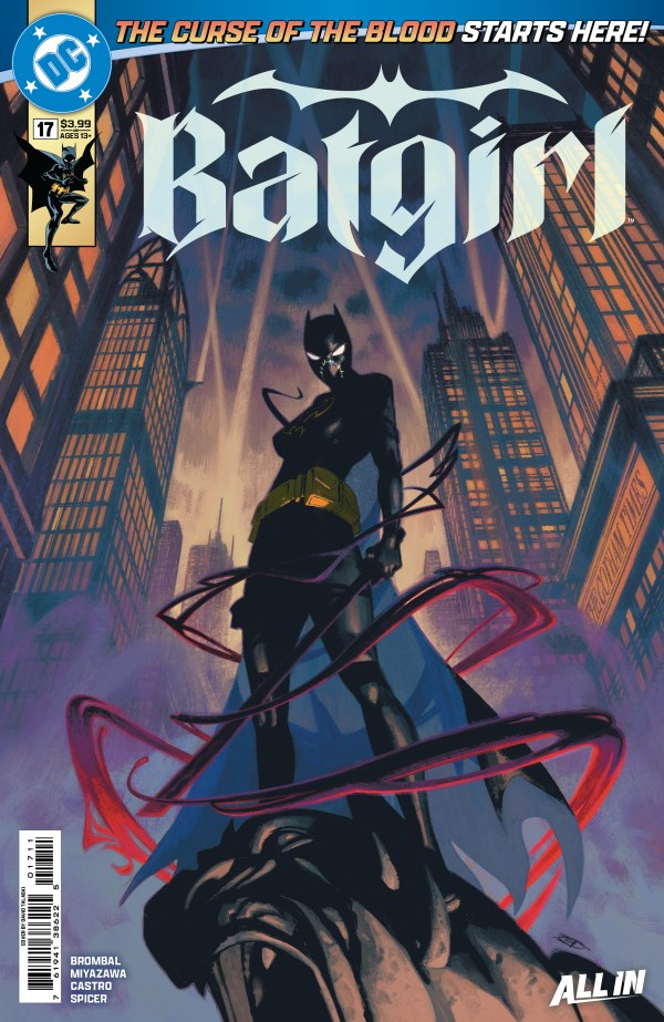 DC COMICS BATGIRL #17
Comic book cover featuring Batgirl in a dark cityscape with text about the 'Curse of the Blood'.