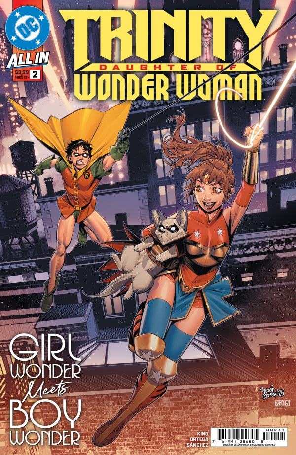 DC COMICS TRINITY DAUGHTER OF WONDER WOMAN #2 (OF 6)
Comic book cover featuring two superhero characters with a cityscape background