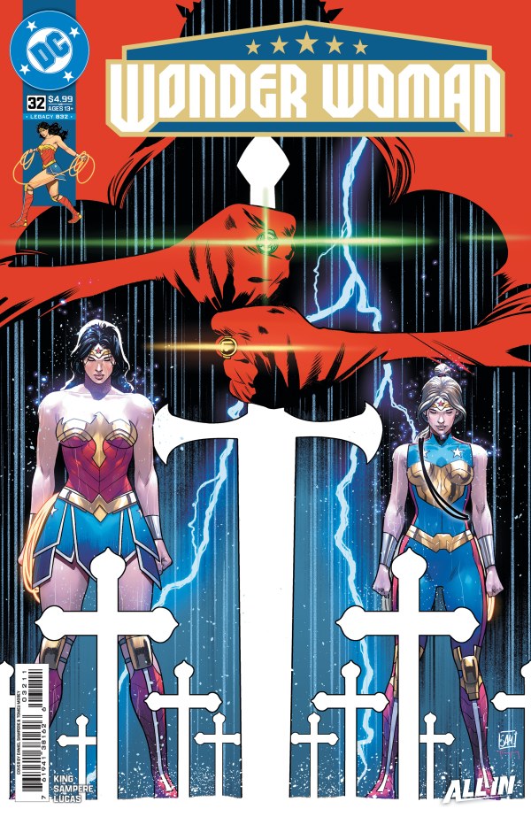 DC COMICS WONDER WOMAN #32
Comic book cover featuring Wonder Woman and another character with a red and blue color scheme.