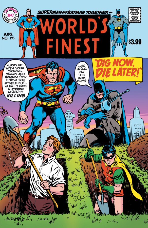 DC COMICS WORLD'S FINEST COMICS #195
Superman and Batman on the cover of 'World's Finest' comic book with a farmer and child in the foreground.