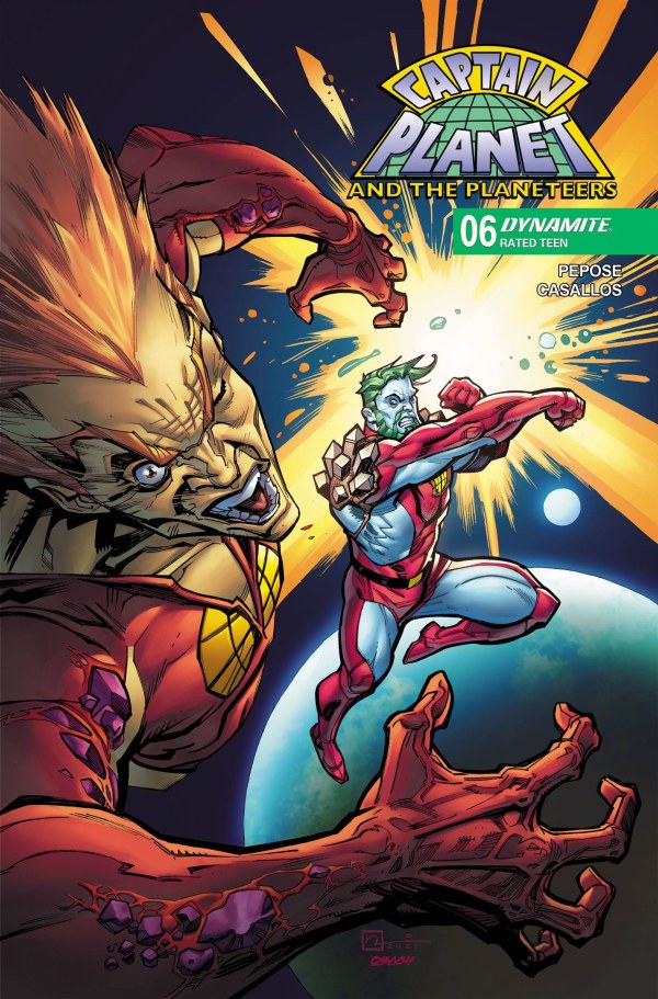 DYNAMITE COMICS CAPTAIN PLANET #6
Comic book cover featuring Captain Planet and a creature with a planet in the background