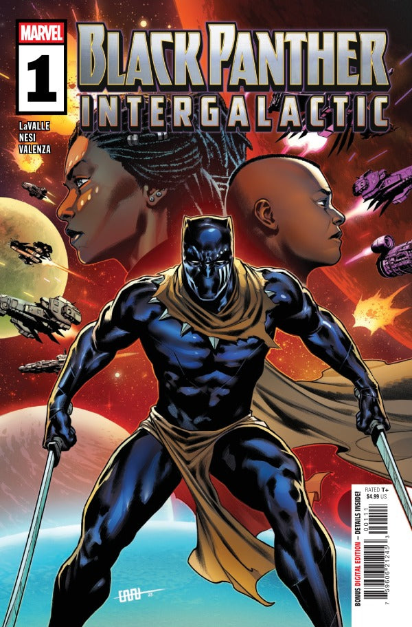 MARVEL COMICS BLACK PANTHER: INTERGALACTIC #1
Comic book cover featuring Black Panther in a space-themed setting with Marvel logo.