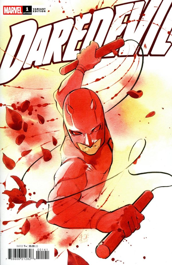 MARVEL COMICS DAREDEVIL #1 - COVER D PEACH MOMOKO VARIANT
Comic book cover of Daredevil with red and yellow splash design