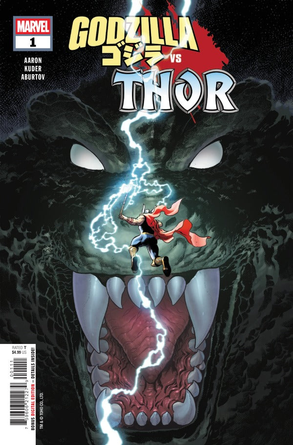 MARVEL COMICS GODZILLA VS THOR #1
Comic book cover featuring Godzilla and Thor, with Marvel logo.