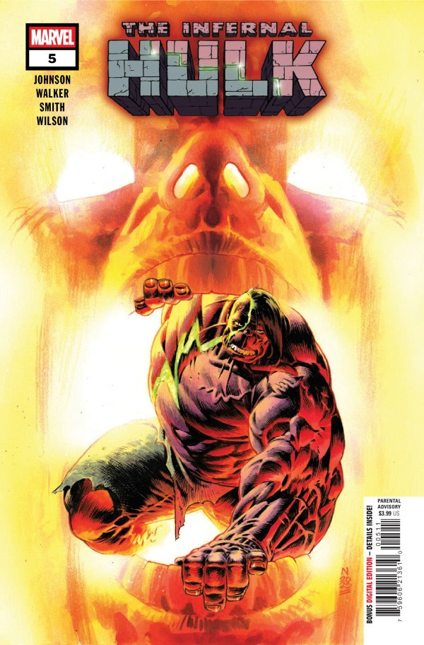MARVEL COMICS INFERNAL HULK #5
Comic book cover of 'The Infernal Hulk' with a muscular figure in a fiery background.