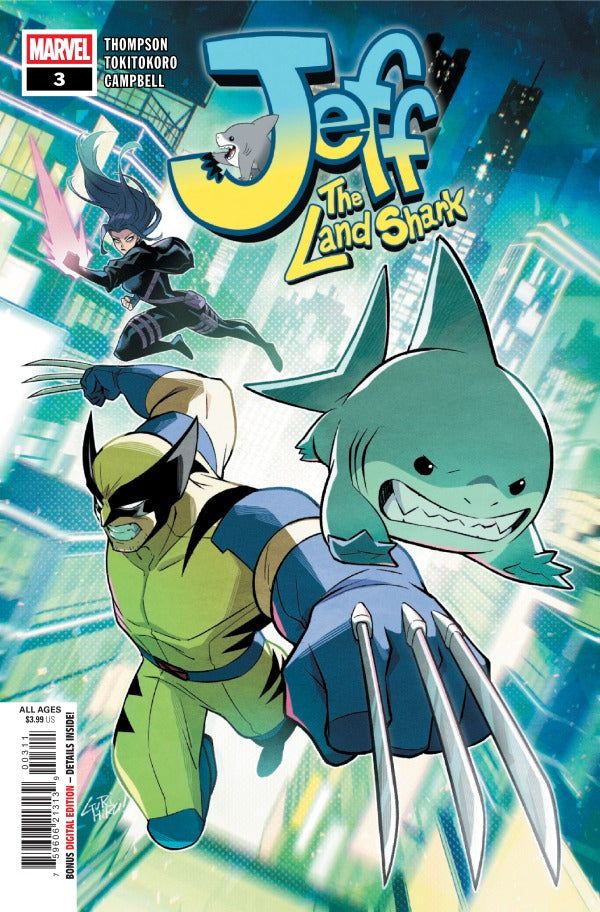 MARVEL COMICS JEFF THE LAND SHARK #3
Comic book cover featuring 'Jeff the Land Shark' with superhero and shark characters.