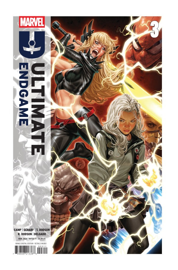 MARVEL COMICS ULTIMATE ENDGAME #3
Comic book cover featuring two characters with dynamic poses, Marvel logo, and 'Ultimate Endgame' text.