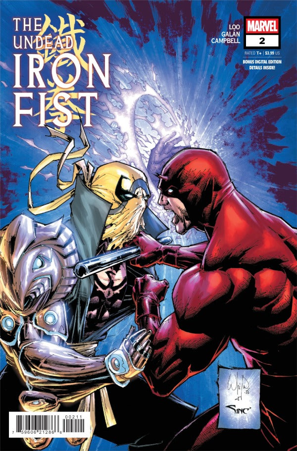 MARVEL COMICS UNDEAD IRON FIST #2
Comic book cover featuring Iron Fist in a dynamic pose with an alien adversary, Marvel logo visible