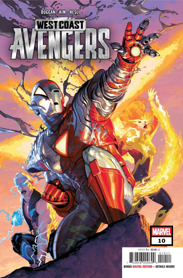 MARVEL COMICS WEST COAST AVENGERS #10
Comic book cover of West Coast Avengers featuring Iron Man and other characters with dynamic pose and vibrant colors.