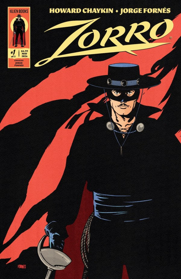 ALIEN COMICS ZORRO #1
Comic book cover featuring Zorro with a red and black background