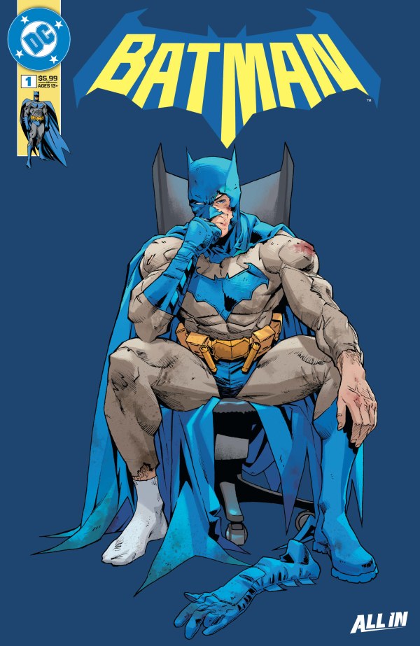BATMAN #1 - 2ND PRINTING JORGE JIMENEZ
Comic book cover featuring Batman in a blue suit with a dark blue background