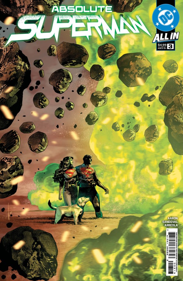 DC ABSOLUTE SUPERMAN #3 2ND PRINTING
Comic book cover of 'Absolute Superman' with two characters and a dog on a rocky landscape.