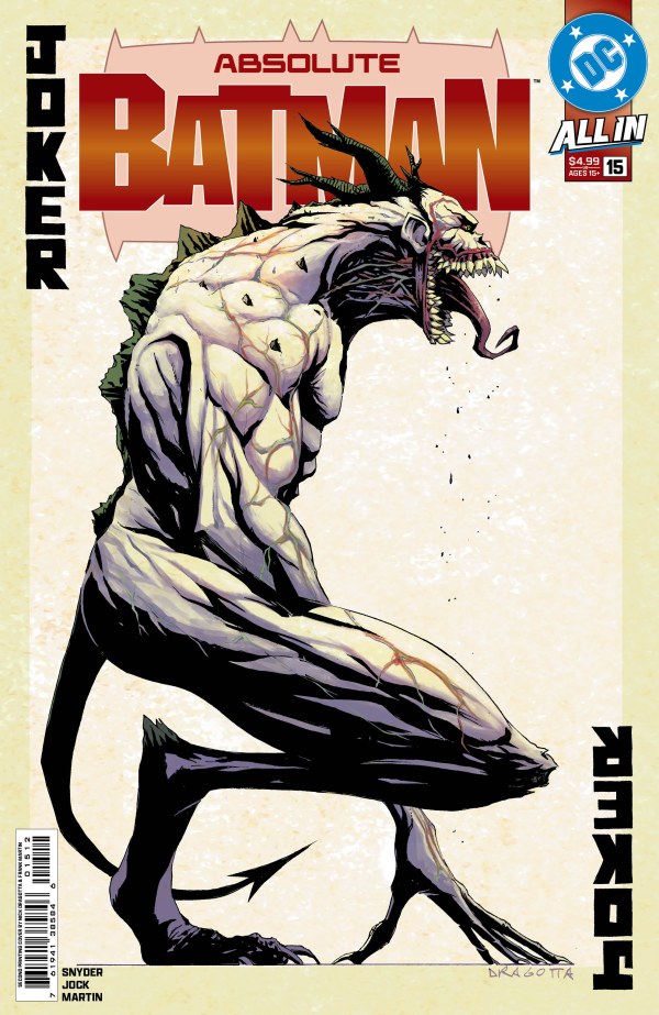 DC COMICS ABSOLUTE BATMAN #15 - 2ND PRINTING
Comic book cover featuring a muscular figure with a dragon-like head, titled 'Absolute Batman'.