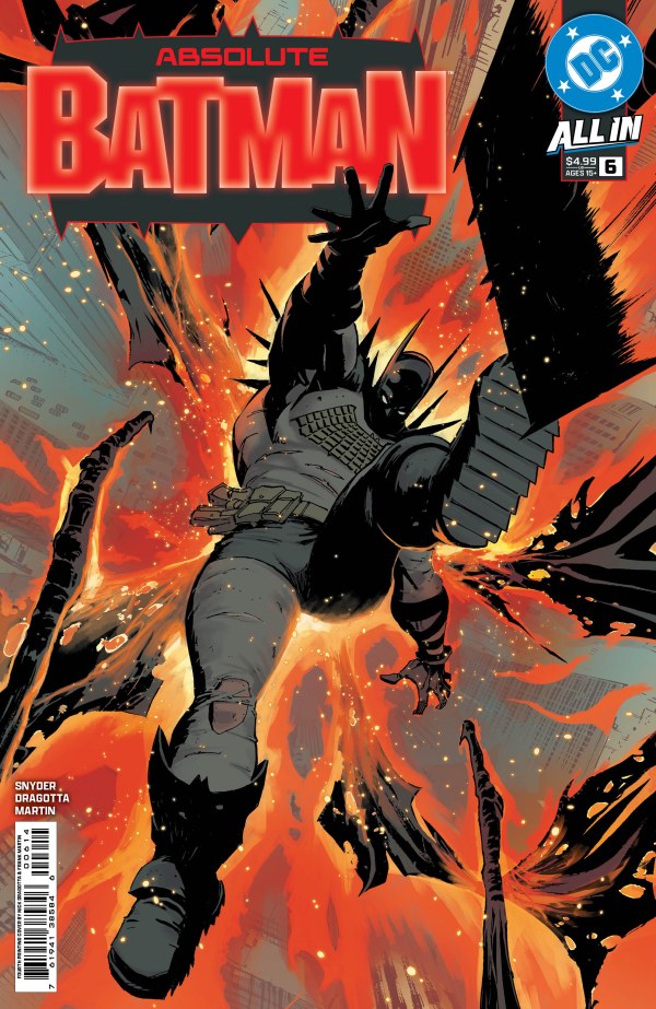 DC COMICS ABSOLUTE BATMAN #6 - 4TH PRINTING
Comic book cover of 'Absolute Batman' with a dynamic pose and fiery background.