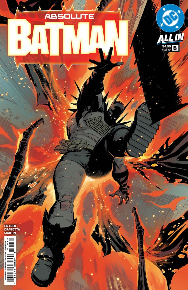 DC COMICS ABSOLUTE BATMAN #6 3RD PRINTING
Comic book cover of 'Absolute Batman' with a dynamic pose and fiery background.