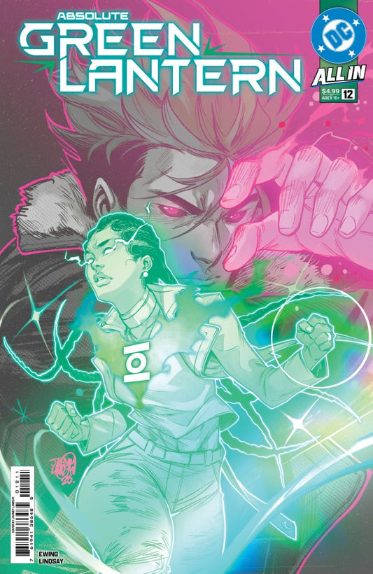 DC COMICS ABSOLUTE GREEN LANTERN #12
Comic book cover featuring a character in a green lantern costume with a pink and purple background.
