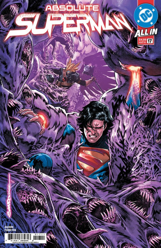 DC COMICS ABSOLUTE SUPERMAN #17
Comic book cover featuring Superman in a purple and blue environment with text 'Absolute Superman'.