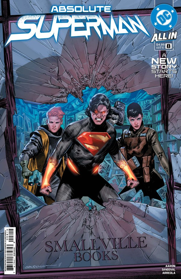 DC COMICS ABSOLUTE SUPERMAN #8 2ND PRINTING
Comic book cover featuring Superman and two other characters with 'Absolute Superman' and 'Smallville Books' text.