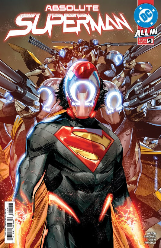 Comic book cover featuring a superhero in a dynamic pose with 'Absolute Superman #9' title.