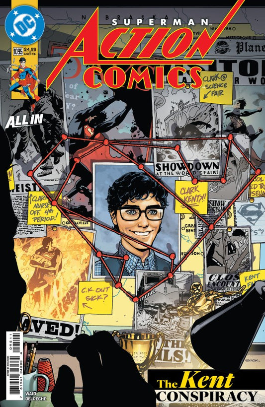 DC COMICS ACTION COMICS #1095
Comic book cover of 'Action Comics' featuring a character with glasses and a layout of text and graphics.