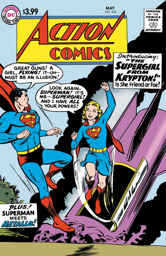 ACTION COMICS #252 FACSIMILE EDITION 2025
Comic book cover featuring Superman and Supergirl with text about Supergirl from Krypton.