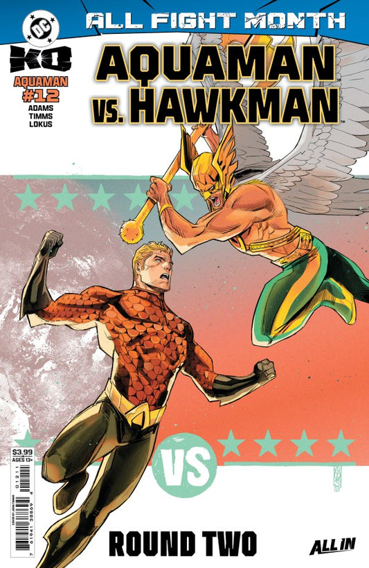 DC COMICS AQUAMAN #12
Comic book cover featuring Aquaman and Hawkman with 'All Fight Month' text.
