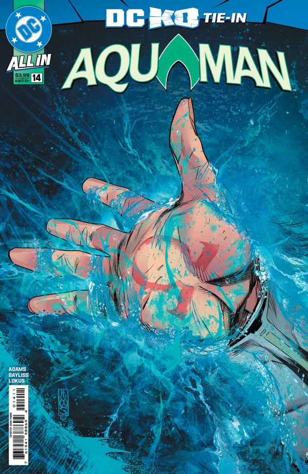 DC COMICS AQUAMAN #14
Comic book cover of Aquaman with a hand emerging from water, featuring the DC Comics logo.