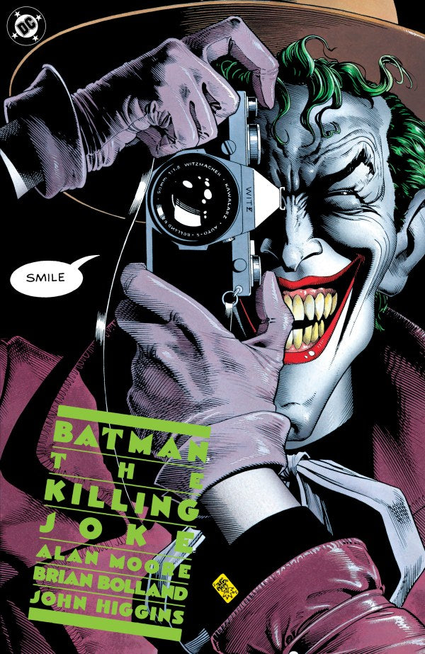 DC COMICS BATMAN: THE KILLING JOKE #1
Comic book cover featuring The Joker holding a camera with text 'Smile' and DC logo.