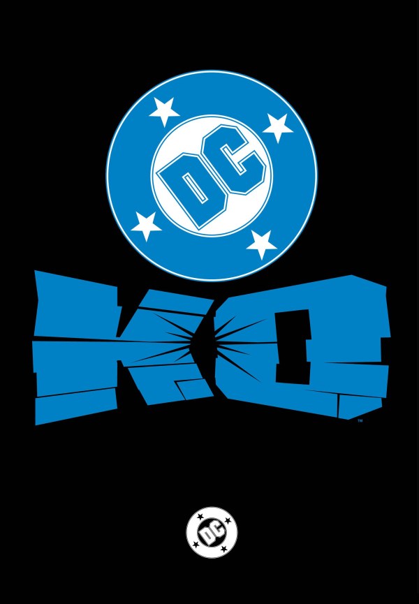 DC Comics logo with blue text on a black background