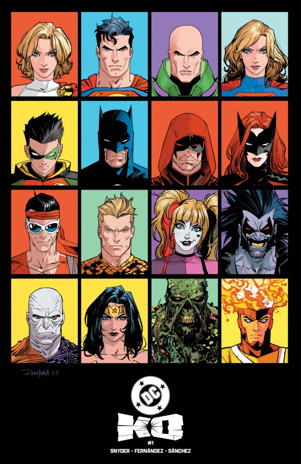 DC COMICS  DC K.O. #1 COVER H DAN MORA BRACKET WRAPAROUND VARIANT
Grid of comic book character portraits with DC Comics logo at the bottom.