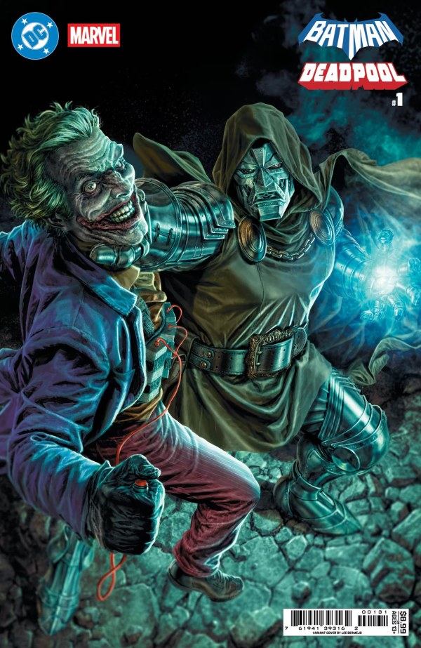 DC COMICS DC/MARVEL: BATMAN/DEADPOOL #1 COVER C LEE BERMEJO
Comic book cover featuring the Joker and Doctor Doom with 'Batman Deadpool' branding.