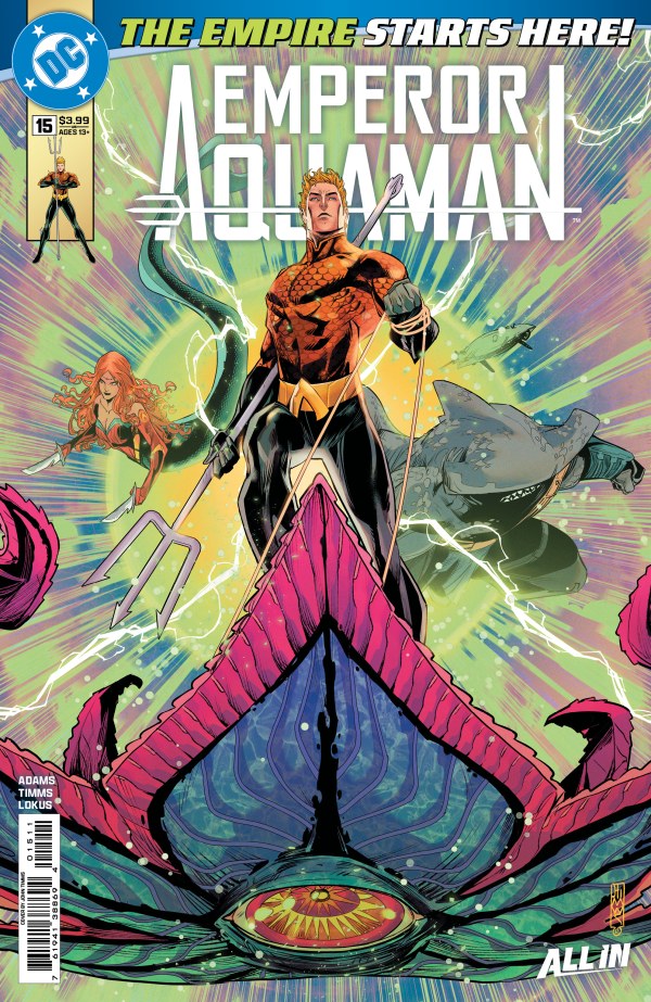 DC COMICS EMPEROR AQUAMAN #15
Comic book cover featuring Emperor Aquaman with vibrant colors and dynamic pose.