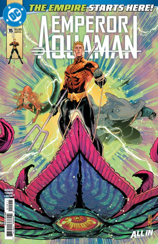 DC COMICS EMPEROR AQUAMAN #15
Comic book cover featuring Emperor Aquaman with vibrant colors and dynamic pose.