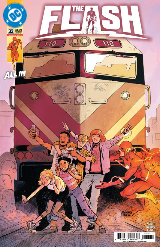 DC COMICS FLASH #32
Comic book cover featuring characters from 'The Flash' with a bus and people in front