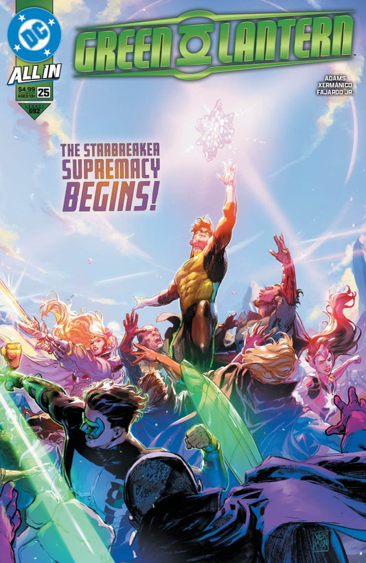 Comic book cover featuring characters from 'Green Lantern' with a superhero theme.