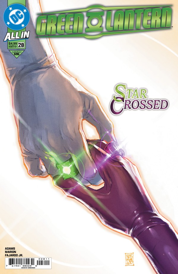 DC COMICS GREEN LANTERN #28
Comic book cover featuring a hand holding a green lantern ring with 'Star Crossed' text.