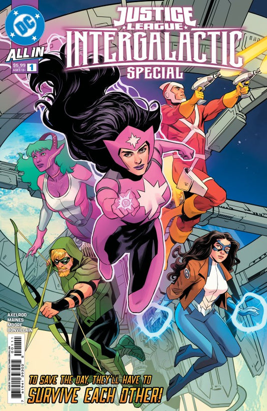 DC COMICS JUSTICE LEAGUE INTERGALACTIC SPECIAL #1
Comic book cover featuring superhero characters with a space-themed background