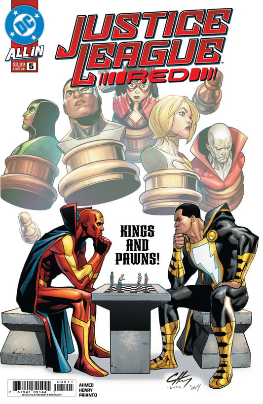 DC COMICS JUSTICE LEAGUE RED #5
Comic book cover featuring characters from 'Justice League Red' with a chess theme.