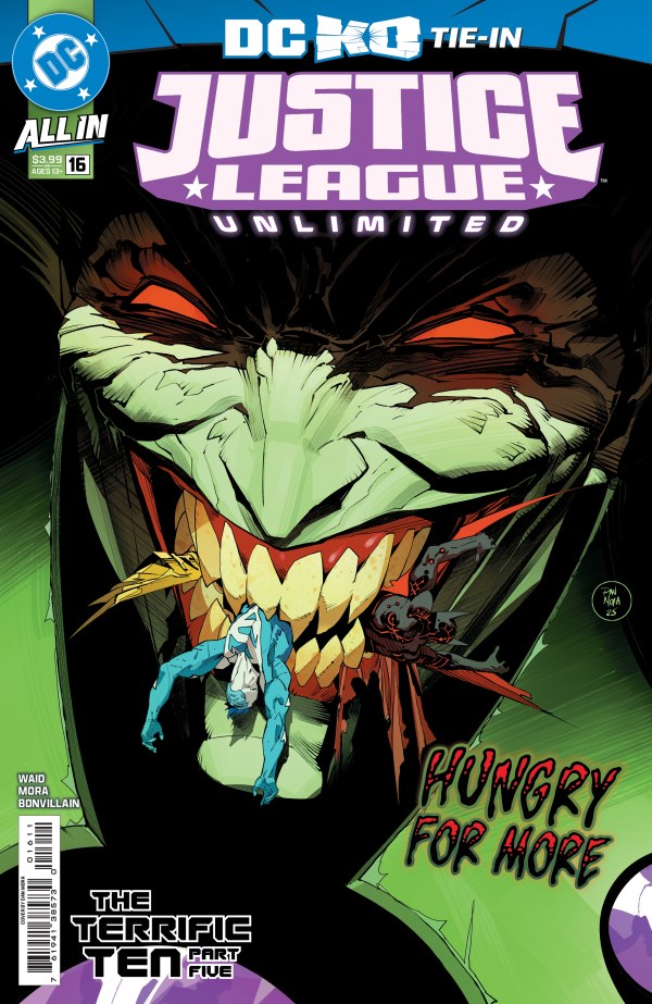 DC COMICS JUSTICE LEAGUE UNLIMITED #16
Comic book cover featuring a villain with a prominent smile and text 'Justice League Unlimited'.