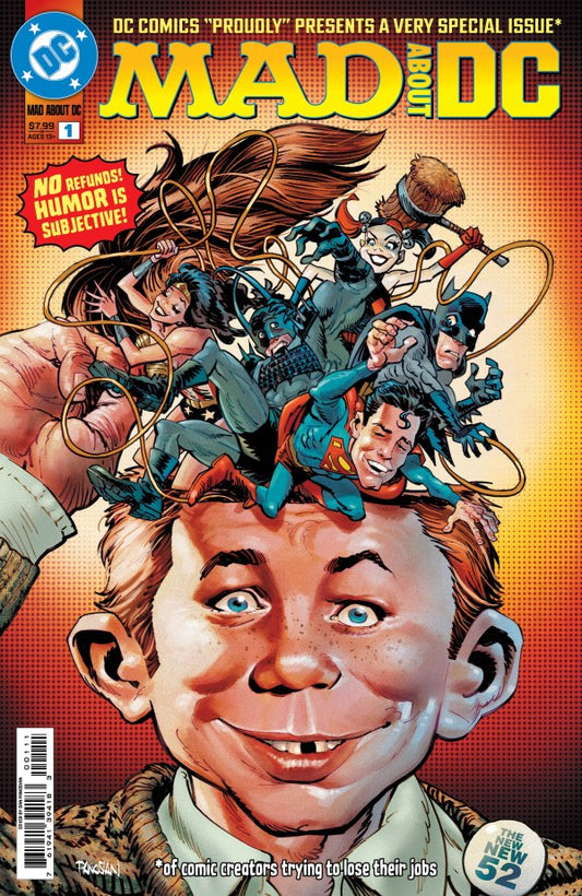 MAD ABOUT DC #1
Cover of MAD DC comic book with various characters on a man's head