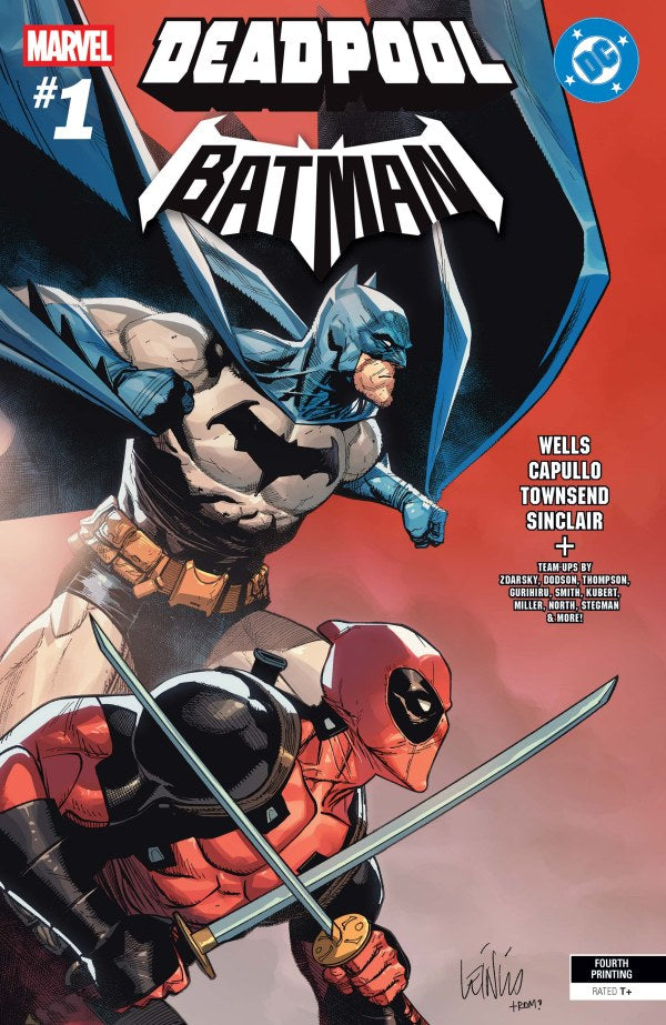 DC COMICS MARVEL COMICS DEADPOOL BATMAN #1 4TH PRINTING
Comic book cover featuring Batman and Deadpool with Marvel and DC logos.
