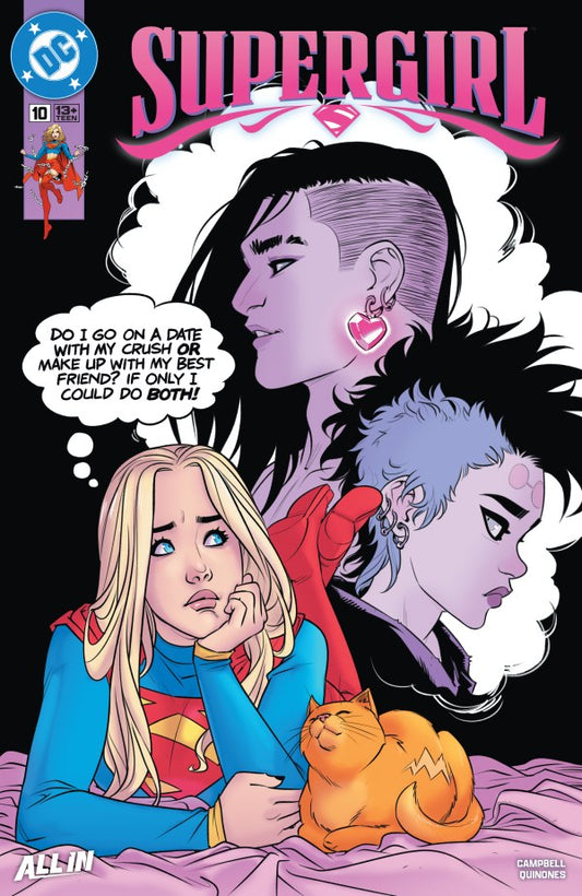 DC COMICS SUPERGIRL #10
Comic book cover featuring a character with a cat and another character with a thought bubble, with 'Supergirl' branding.