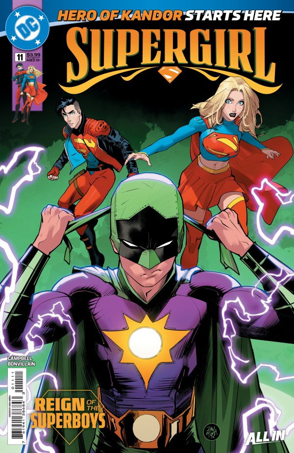 DC COMICS SUPERGIRL #11
Comic book cover featuring superhero characters with a green and purple costume.