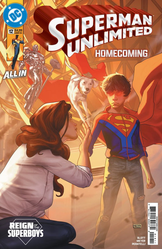 DC COMICS SUPERMAN UNLIMITED #12
Comic book cover of 'Superman Unlimited Homecoming' featuring a woman and a child in superhero costumes.
