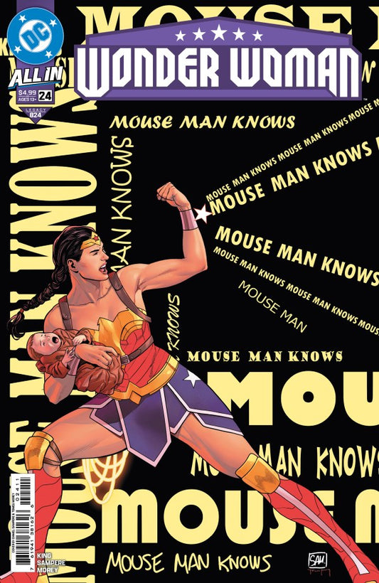 DC COMICS WONDER WOMAN #24
Comic book cover featuring Wonder Woman with text 'Mouse Man Knows' on a black background